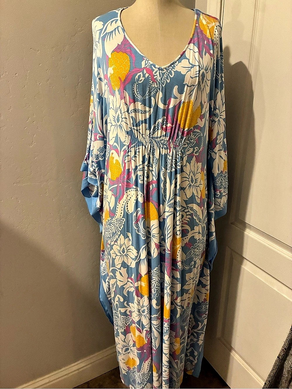 Ellentracy Floral Maxi Dress in Blue & Yellow Size 3X Like New